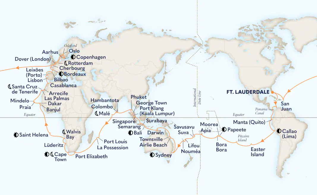 2027 Holland America Grand World Voyage itinerary map